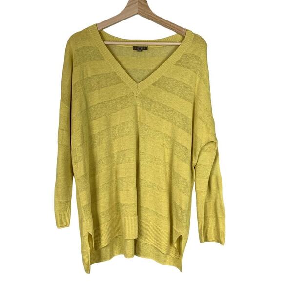 Anthropologie Cotton Linen Striped V Neck Lightweight Sweater Tunic Top Yellow L - Picture 3 of 8